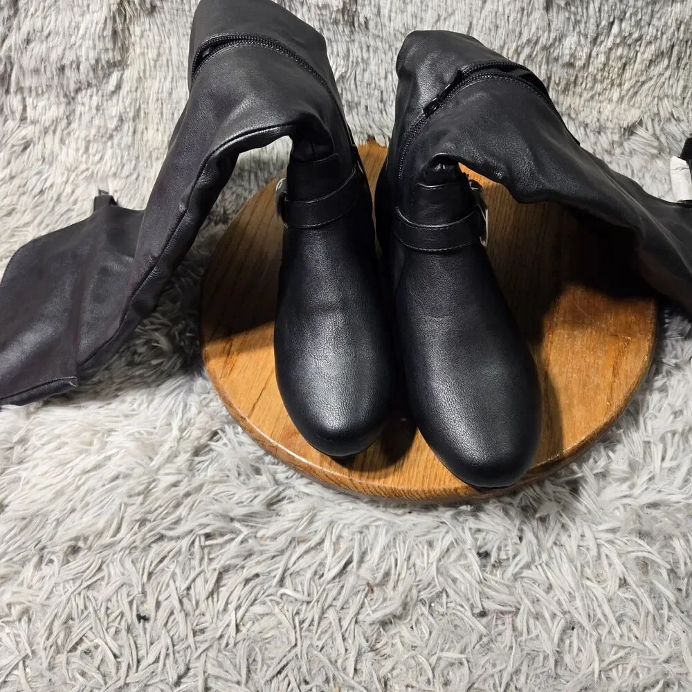 Women Unbranded Black Faux Leather Over The Knee Fashion Boot Zip Up Side Sz 11